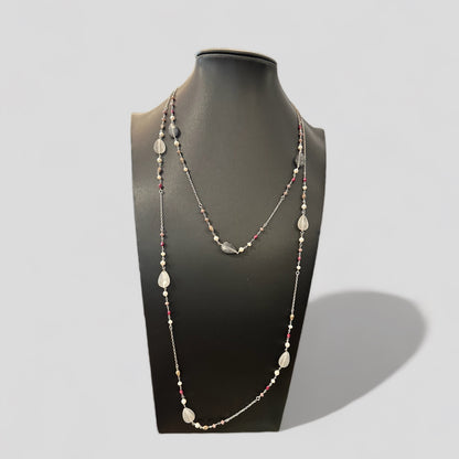 Collana corta e lunga in argento 925 a catenina rollò con inserto in perle e agate