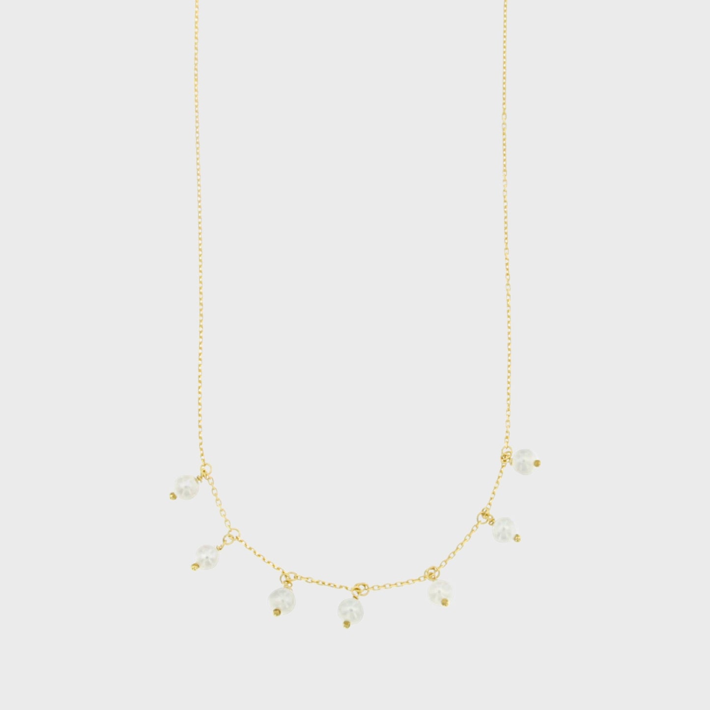 Collana corta in catenina rollò in oro 9 kt. Con 7 perle naturali d’acqua dolce