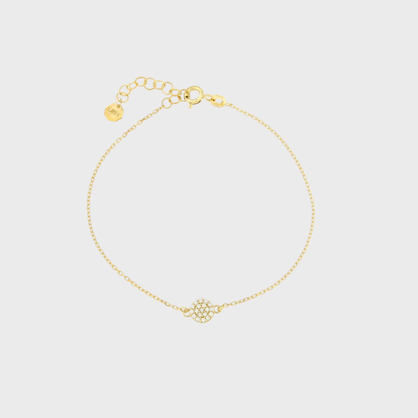 Bracciale catenina rollò in oro 9 kt con centrale cerchio pavè zirconi