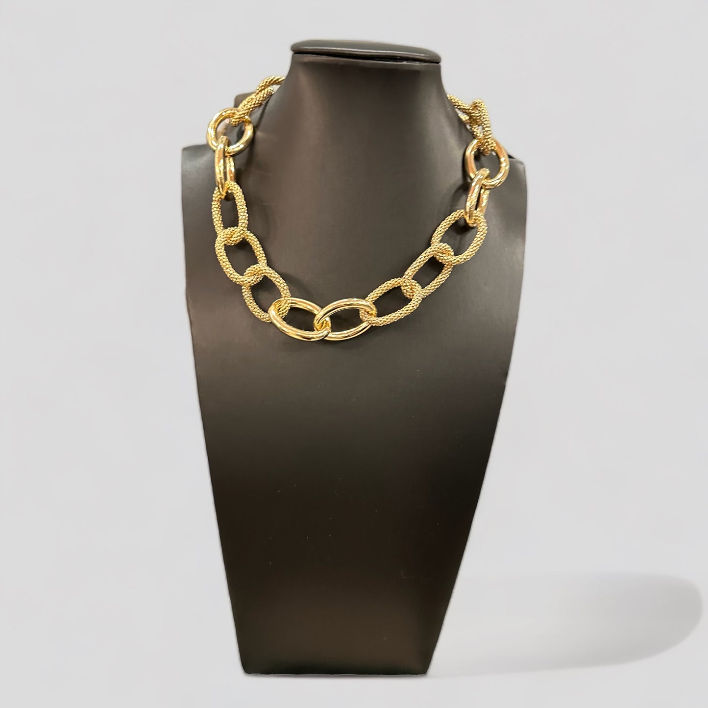 Collana in argento 925 placcato oro giallo a catene morbide di maglia e catene lisce rigide