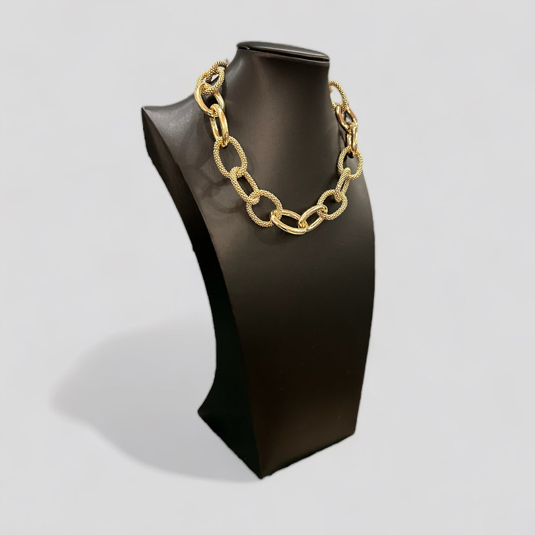Collana in argento 925 placcato oro giallo a catene morbide di maglia e catene lisce rigide