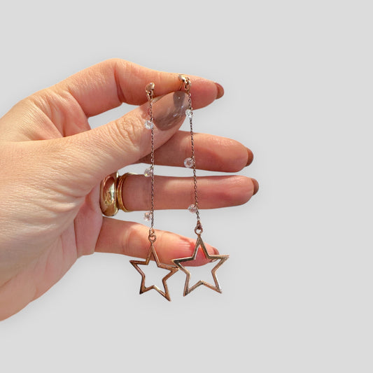 Orecchini pendenti in argento 925 placcato oro rosa con zirconi e stella vuota