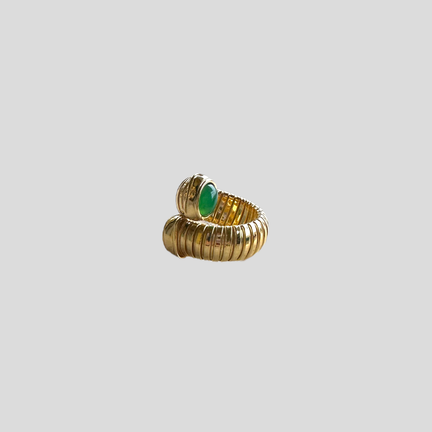 Anello tubogas in argento 925 placcato oro giallo e pietre cabochon finali malachite, madreperla o lapis