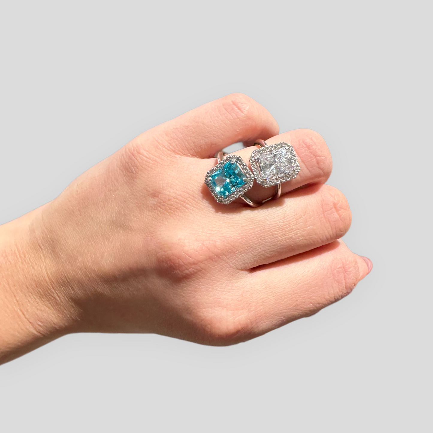 Anello Zircone Princess Rettangolare in Argento 925 Trasparente o Azzurro Acquamarina Peso 3,9 gr