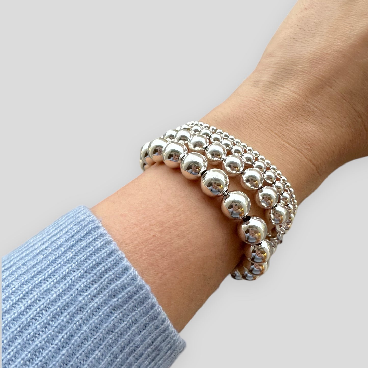 Bracciali sfere in argento 925 con catenella - Set di 4 misure: 3 mm, 5 mm, 8 mm e 10 mm