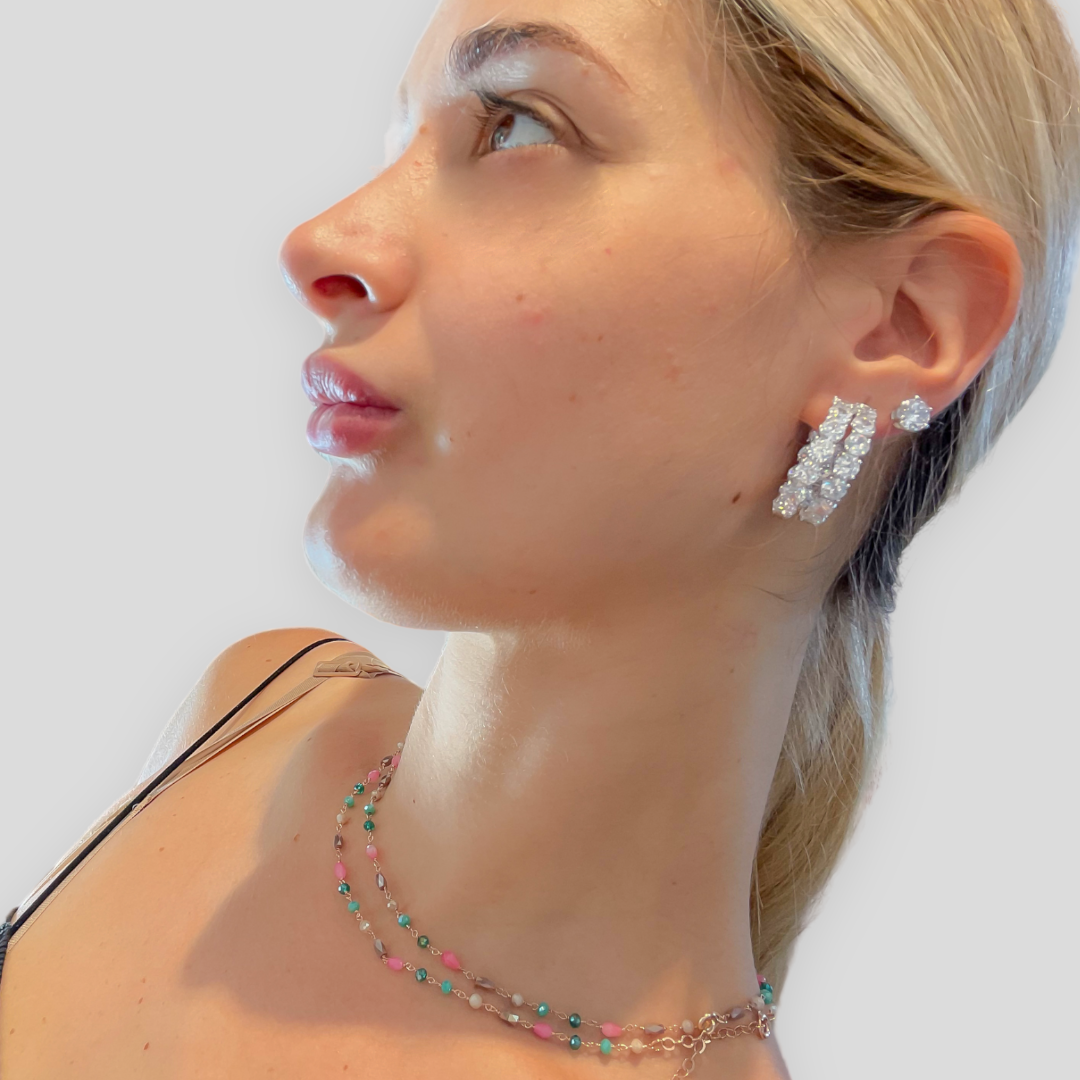 Orecchini a cerchio con zirconi in argento 925 - Rossella Gioielli