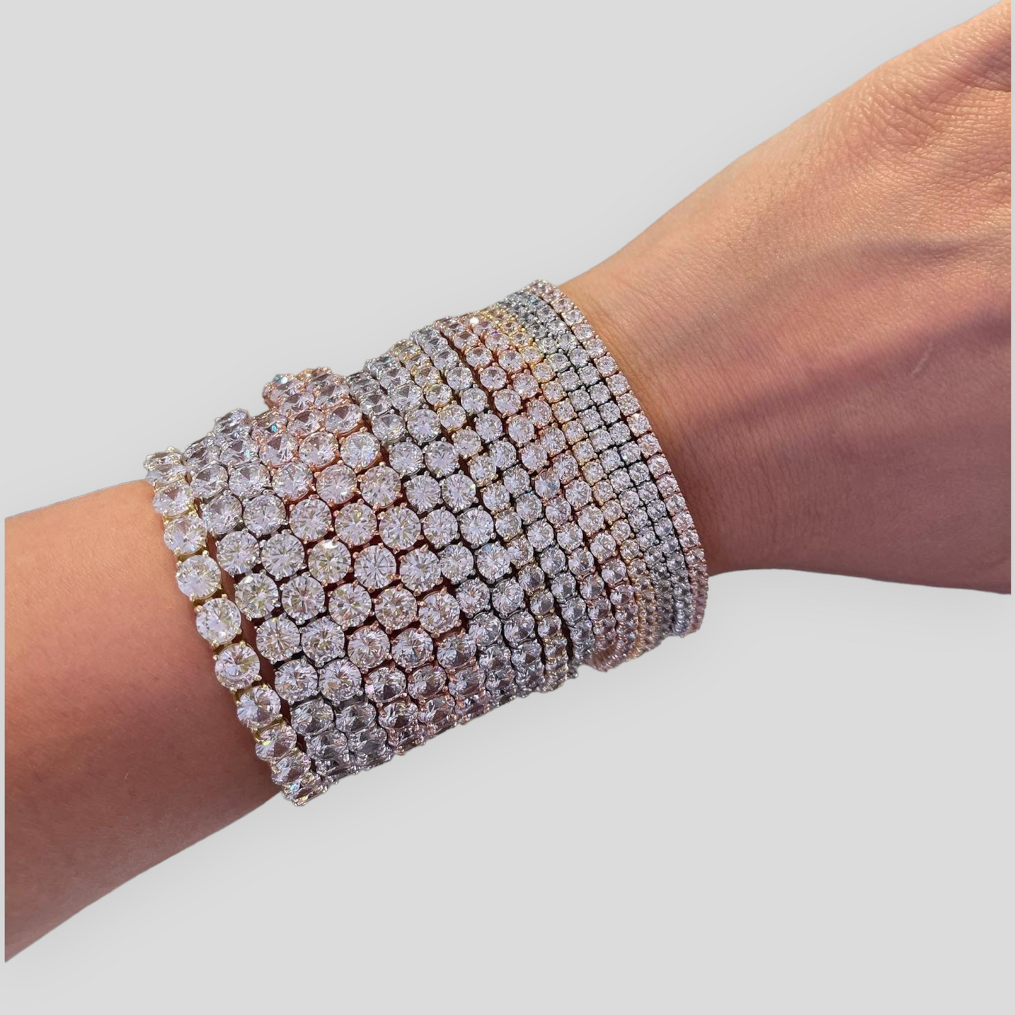 Bracciale Tennis in Argento 925 con Zirconi Trasparenti o Neri - Misura 17 e 18 - Chiusura a Cassetto - Colore argento, placcato oro giallo, placcato oro rosa