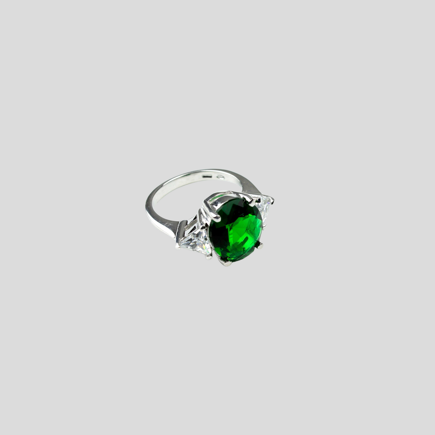 Anello con Pietra Zircone colorata Verde Smeraldo/Rubino/Acquamarina/Zaffiro o Trasparente e Zirconi triangolari punto luce