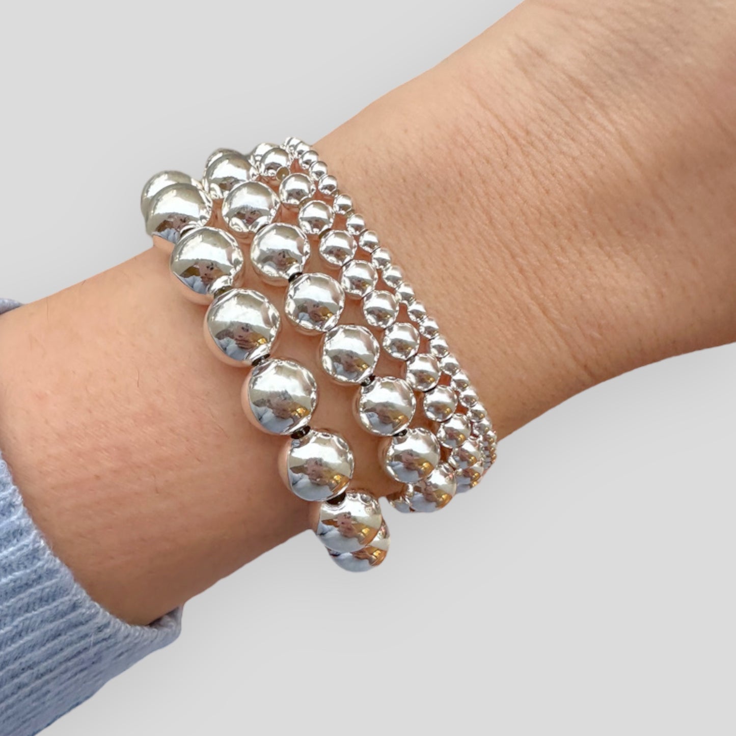Bracciali sfere in argento 925 con catenella - Set di 4 misure: 3 mm, 5 mm, 8 mm e 10 mm