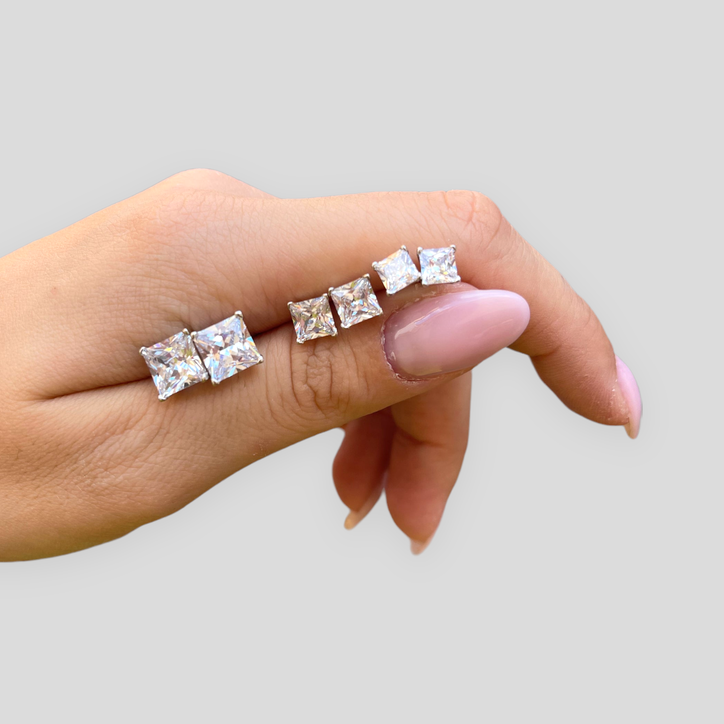 Orecchini Punti Luce Quadrati con Taglio Princess in Argento 925