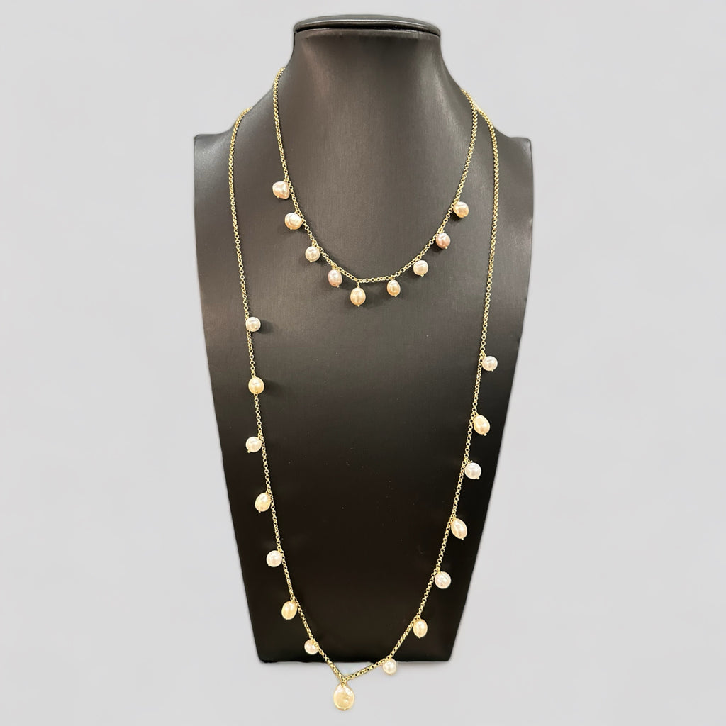 Collane catena rollò in argento 925 placcato oro giallo con perle pendenti