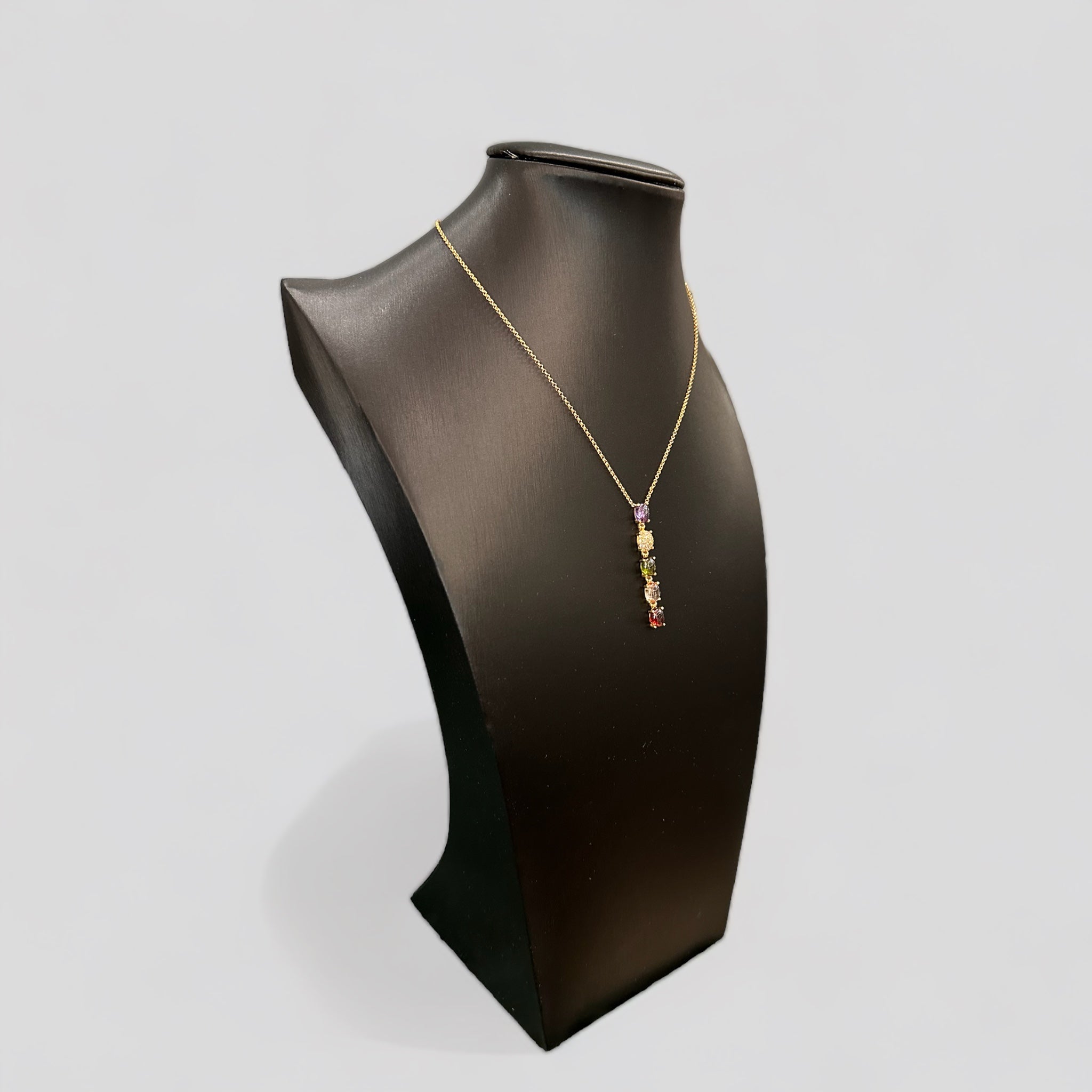 Collana catena rollò in argento 925 placcato oro giallo con pendente in tormaline e zirconi