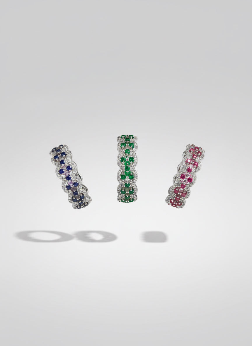 Anello Fascione in Argento 925 con Pavè di Zirconi Colorati e Punti Luce