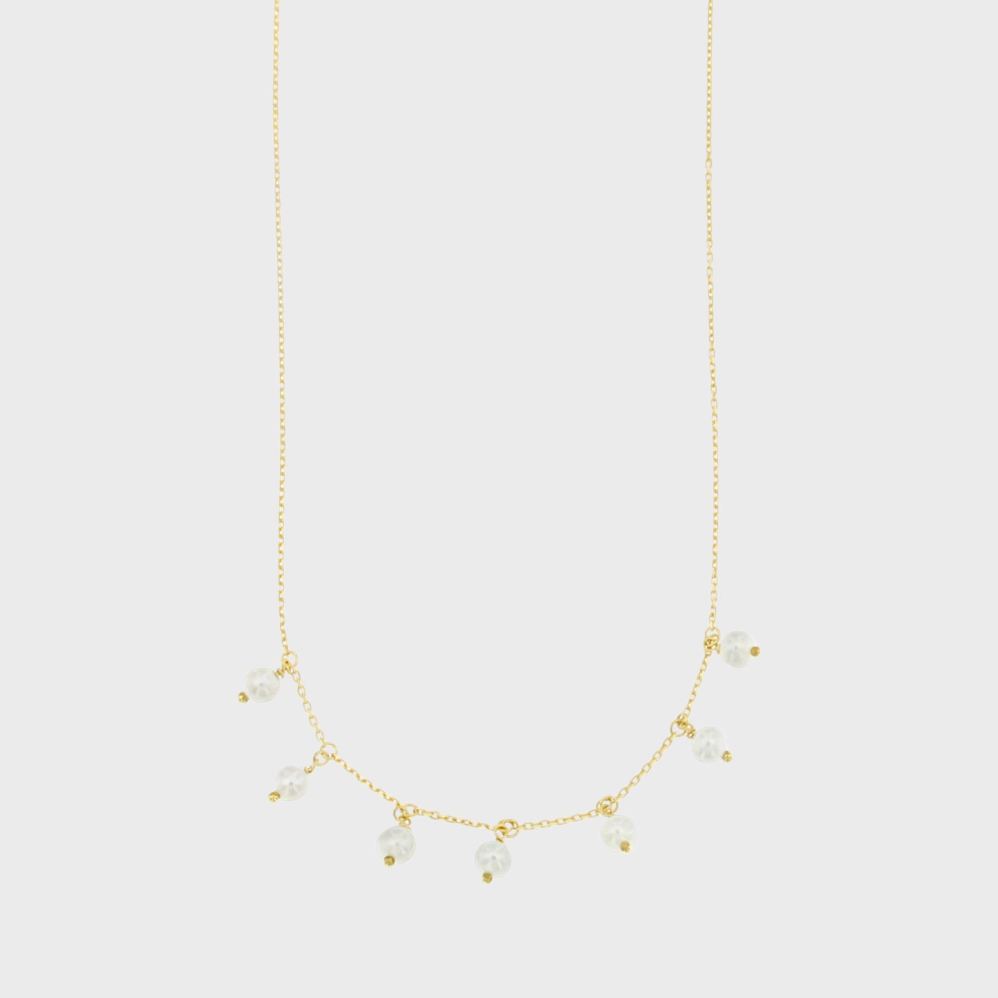 Collana corta in catenina rollò in oro 9 kt. Con 7 perle naturali d’acqua dolce