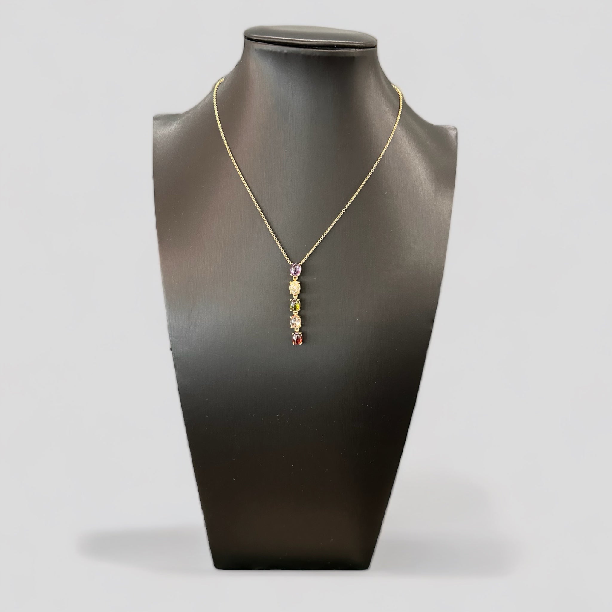 Collana catena rollò in argento 925 placcato oro giallo con pendente in tormaline e zirconi