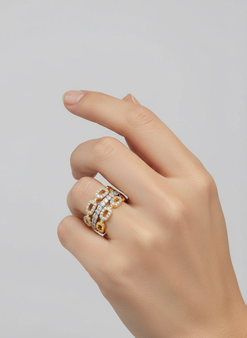 Anello Maglia Luxury in Oro 18K e Zirconi