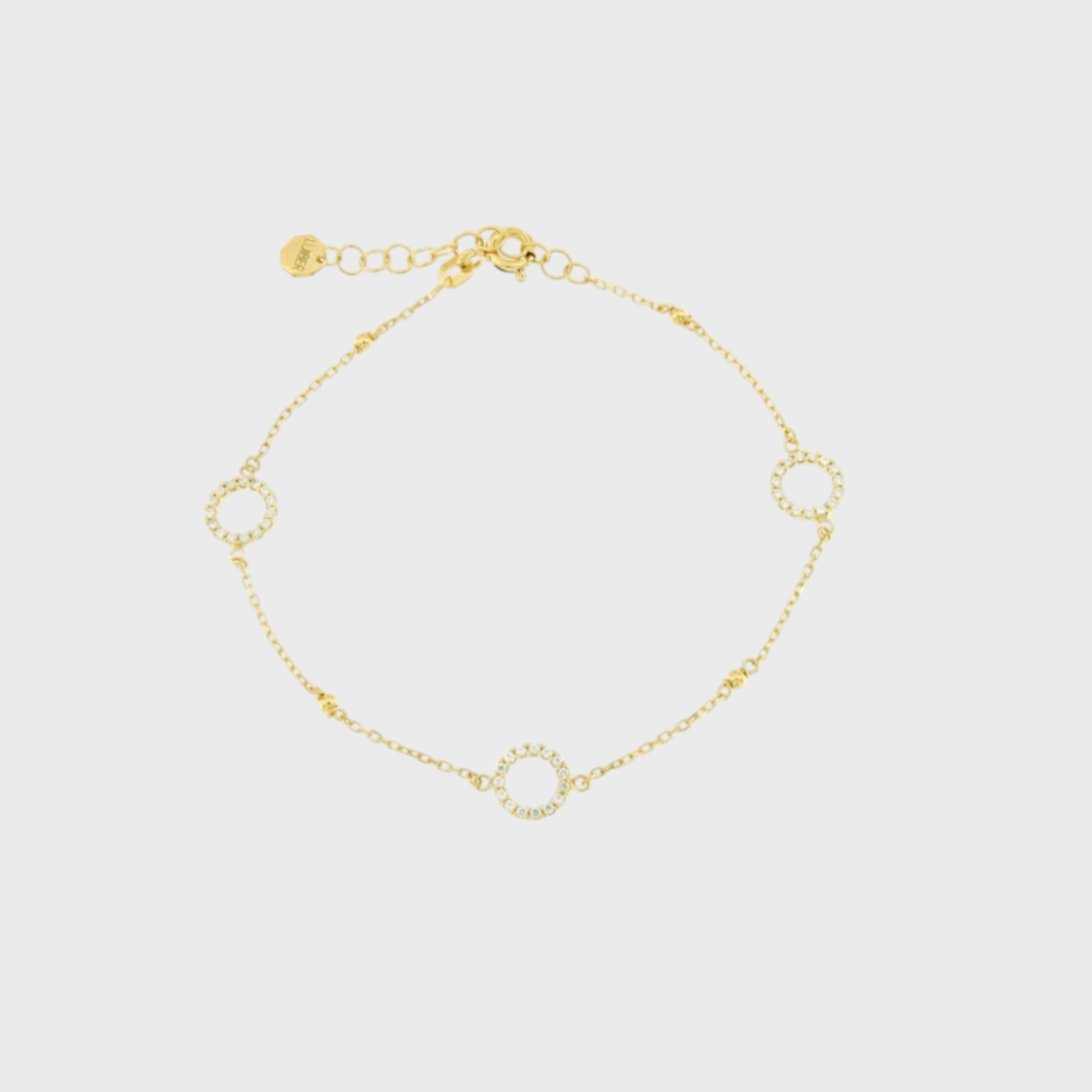 Bracciale catenina rollò in oro 9 kt con 3 cerchietti con zirconi distanziati