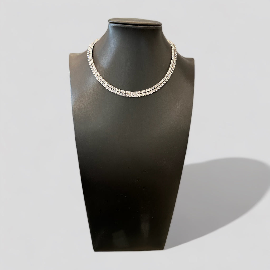 Collana Tennis con Zirconi Taglio Brillante in Argento 925 - Disponibile in 3 Colori e Lunghezze