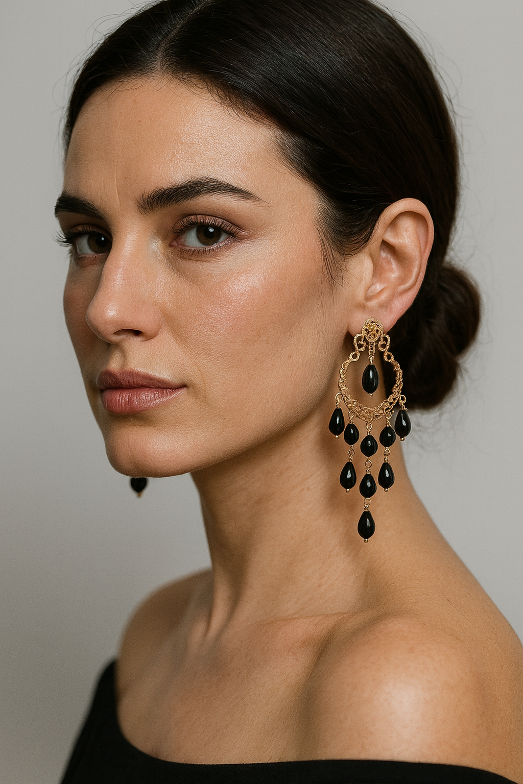 Orecchini pendenti in argento 925 rodiato placcato oro rosa 18kt e onice