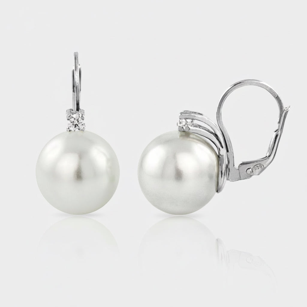 Orecchini in argento Rodiato e perle rifatte in laboratorio e zirconi a Monachella