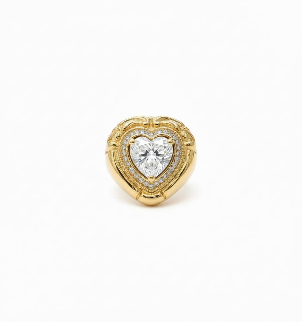 Anello Cuore Royale - Anello in Ottone con Gemma Centrale a Cuore