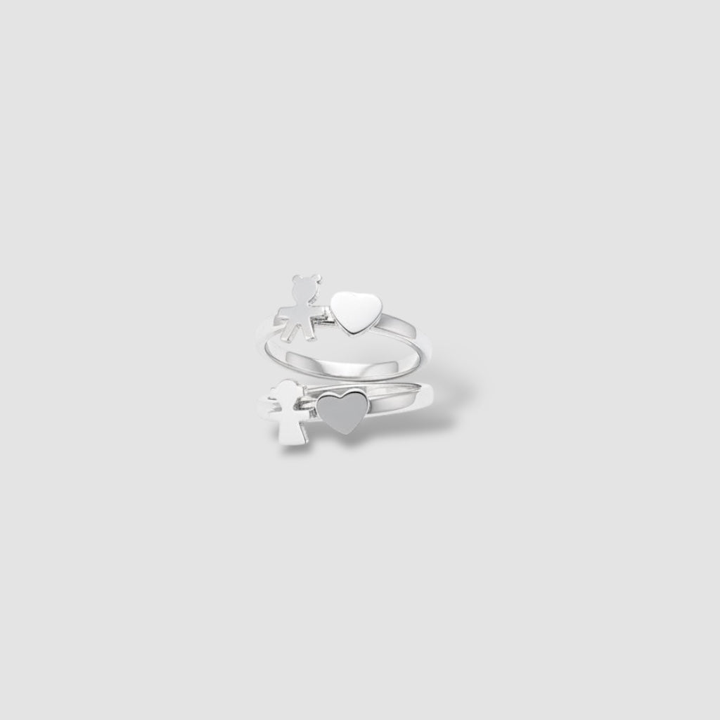 Anello bimbo o bimba con cuoricino regolabile in argento 925 rodiato