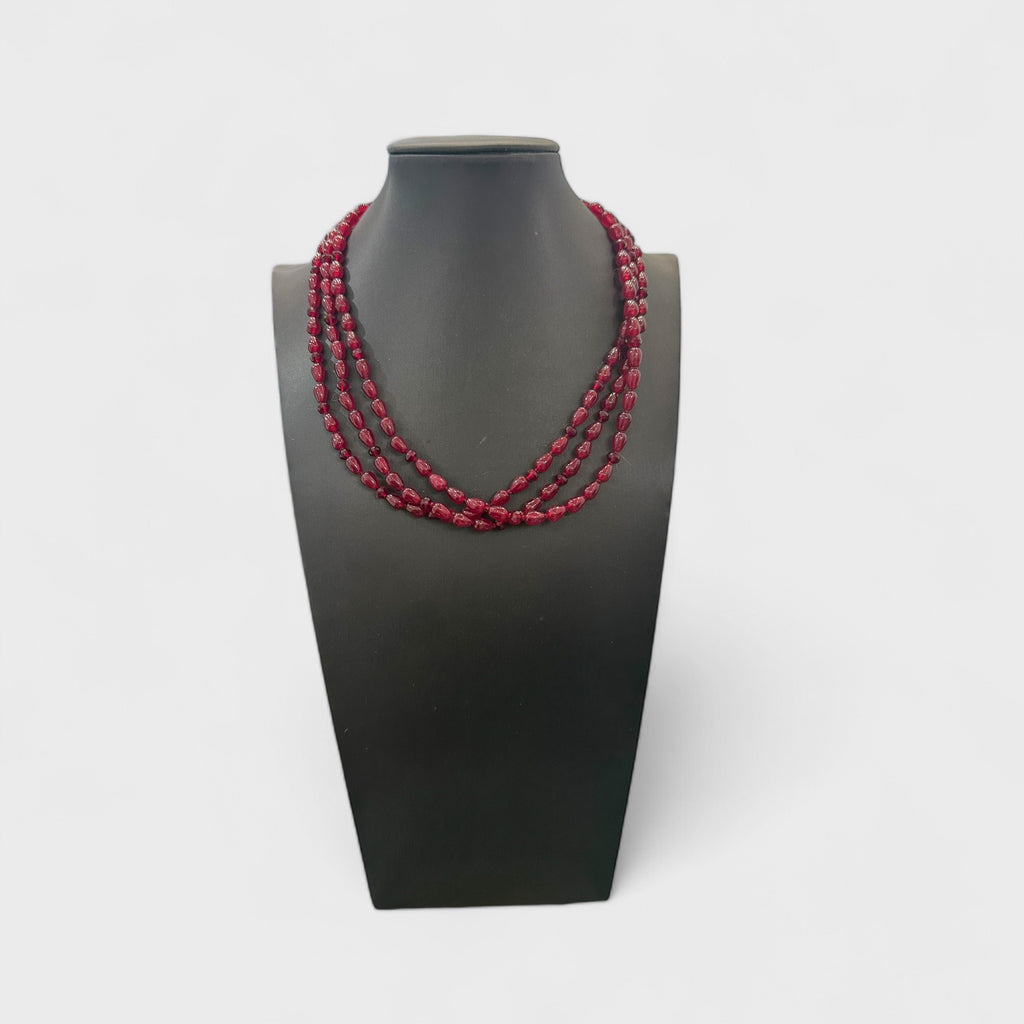 Collana corta 3 fili di gocce di agata bordeaux