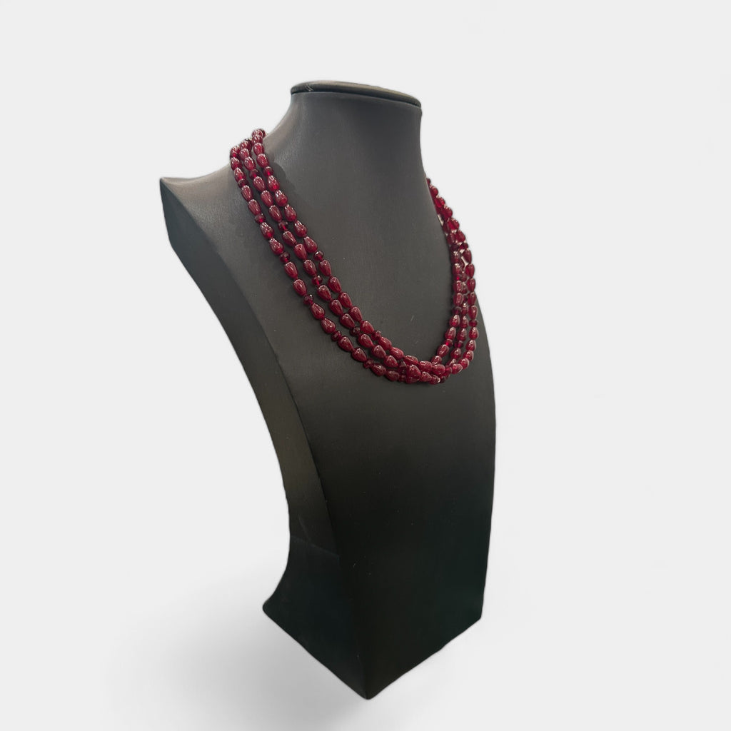 Collana corta 3 fili di gocce di agata bordeaux