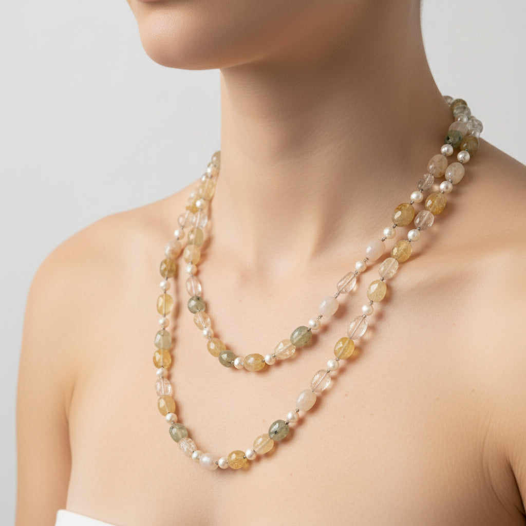 collana lunga in pietre naturali e perle lunga