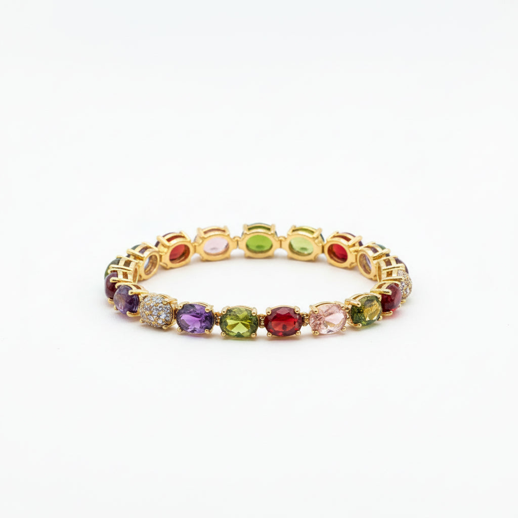 #Bracciale in argento 925 placcato oro giallo con pietre naturali taglio cabochon e zirconi