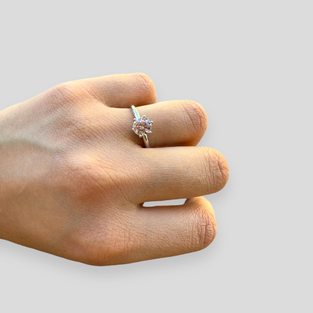 #Anello solitario 6 griffe con zircone in argento 925 rodiato