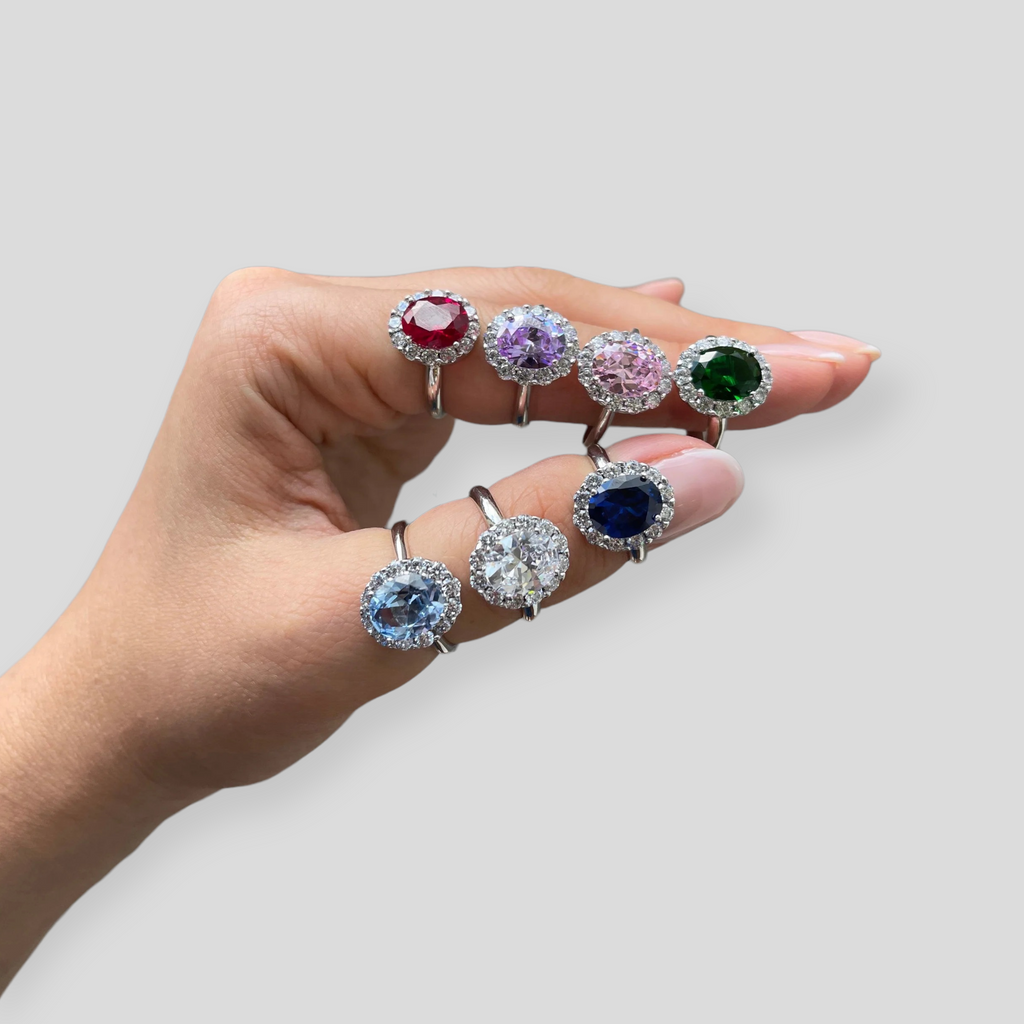 Anello Kate a Fiore in Argento 925 con Pietra colorata e Zirconi - Acquista online