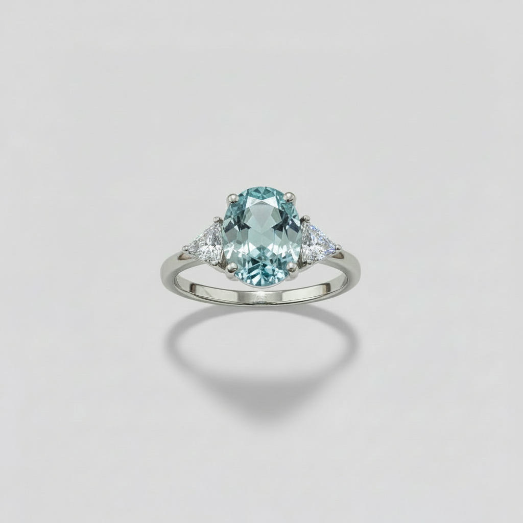 Anello con Pietra Zircone colorata Verde Smeraldo/Rubino/Acquamarina/Zaffiro o Trasparente e Zirconi triangolari punto luce