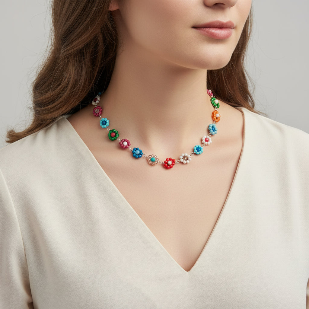 Collana Fiori con Pietre Naturali in Argento 925%