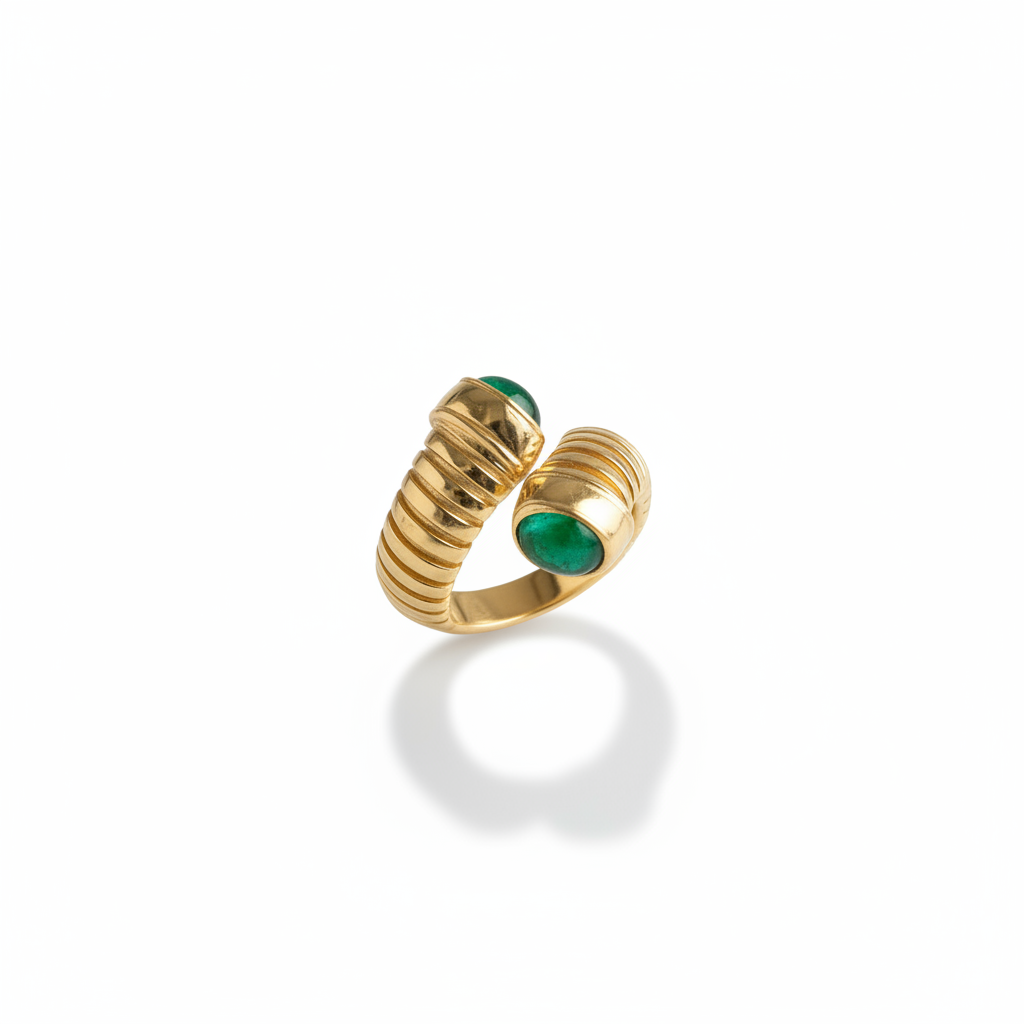 Anello tubogas in argento 925 placcato oro giallo e pietre cabochon finali malachite, madreperla o lapis