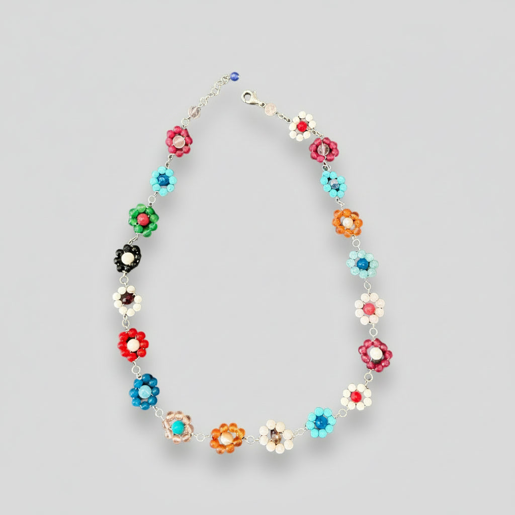 Collana Fiori con Pietre Naturali in Argento 925%