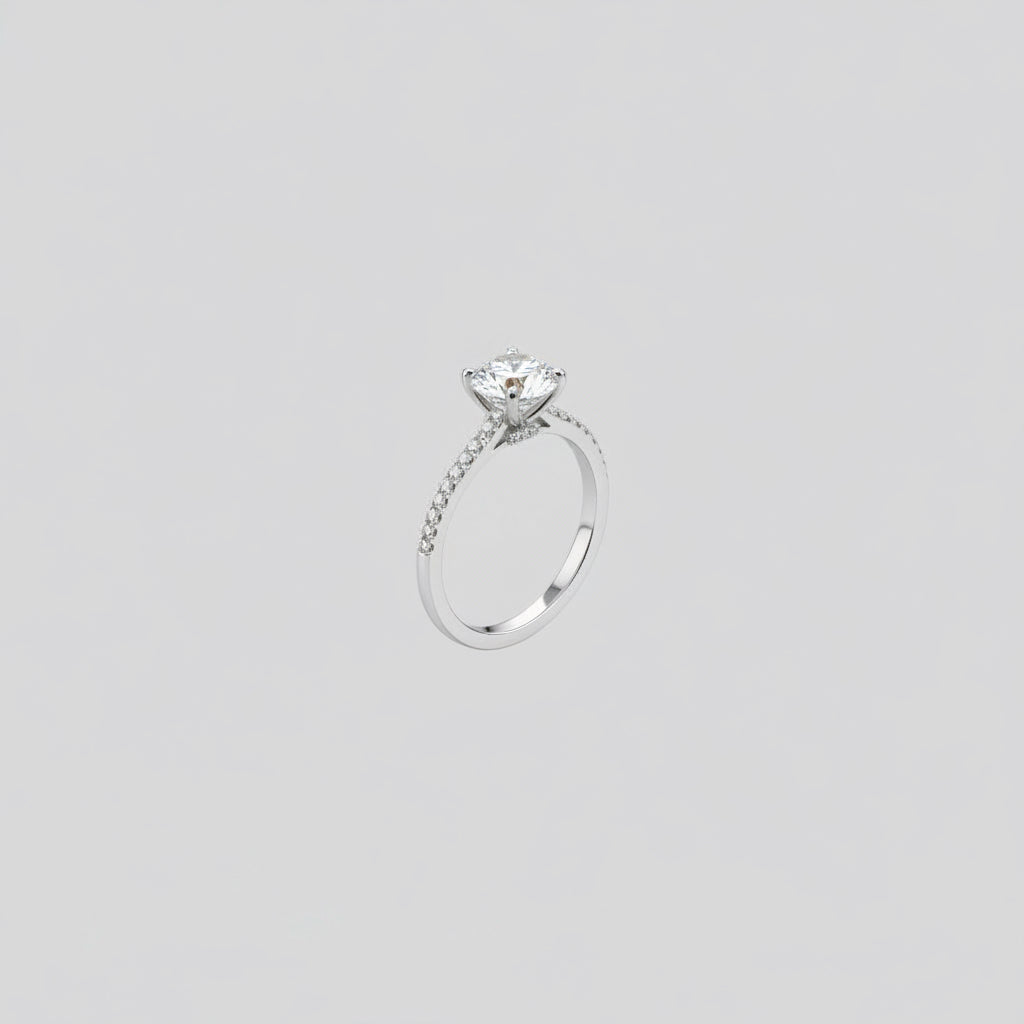 #Anello solitario in argento 925 rodiato con zircone centrale di circa 1 ct e zirconi 3 lati gambo taglio brillante