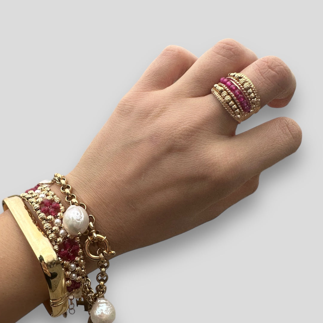 Anello in argento 925 placcato oro giallo 10 micron realizzato a mano con agate sfacettate