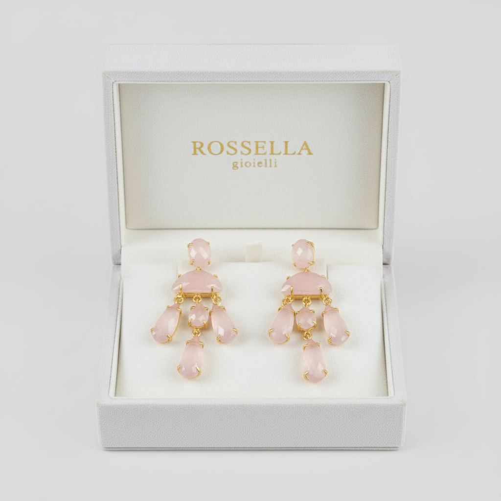 Orecchini Pendenti in Argento 925 placcato Oro Giallo con Pietre Naturali