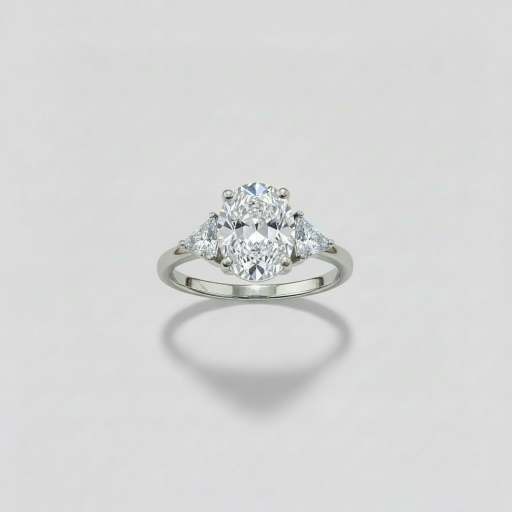 Anello con Pietra Zircone colorata Verde Smeraldo/Rubino/Acquamarina/Zaffiro o Trasparente e Zirconi triangolari punto luce