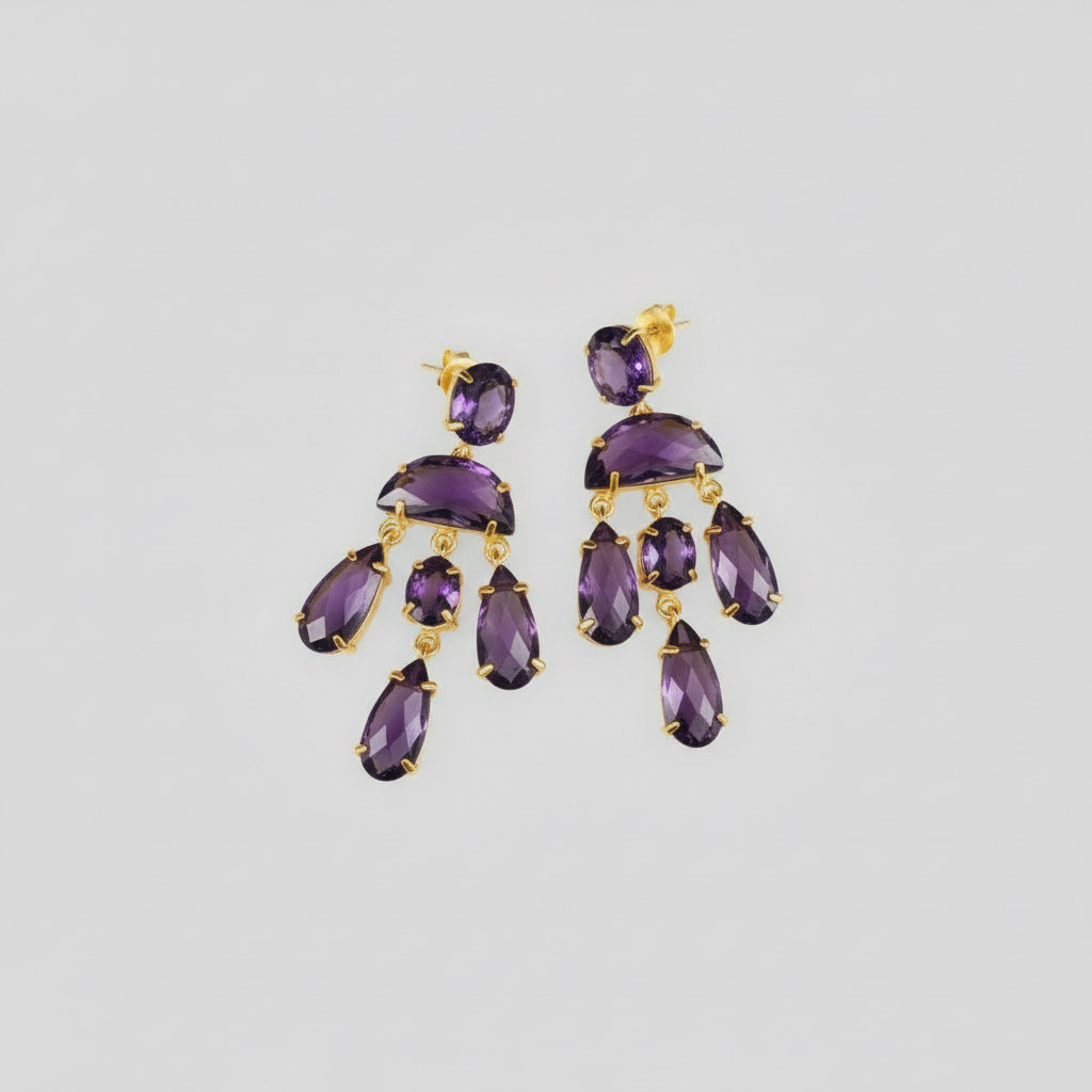 Orecchini Pendenti in Argento 925 placcato Oro Giallo con Pietre Naturali