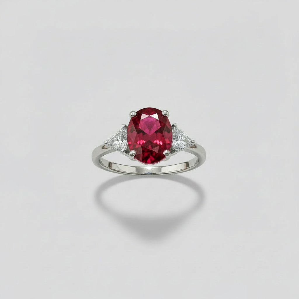 Anello con Pietra Zircone colorata Verde Smeraldo/Rubino/Acquamarina/Zaffiro o Trasparente e Zirconi triangolari punto luce