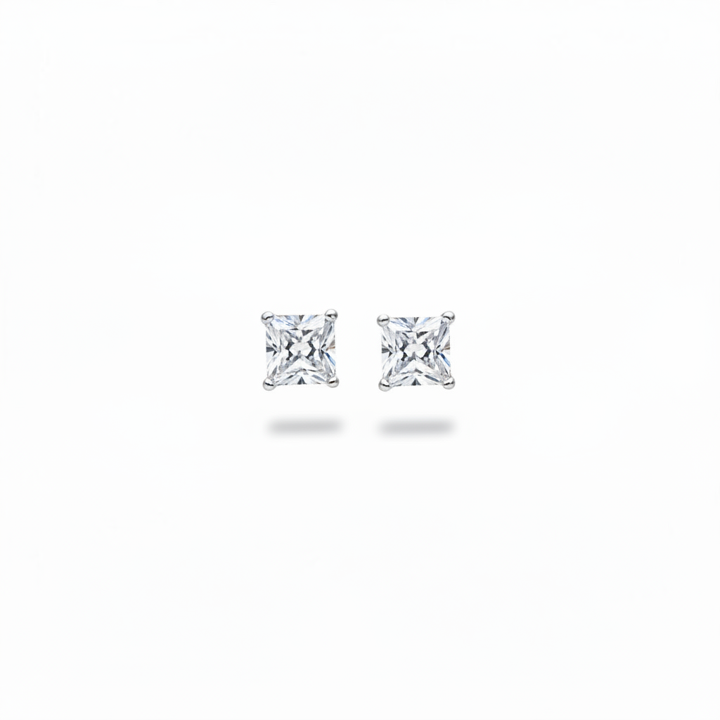 Orecchini Punti Luce Quadrati con Taglio Princess in Argento 925