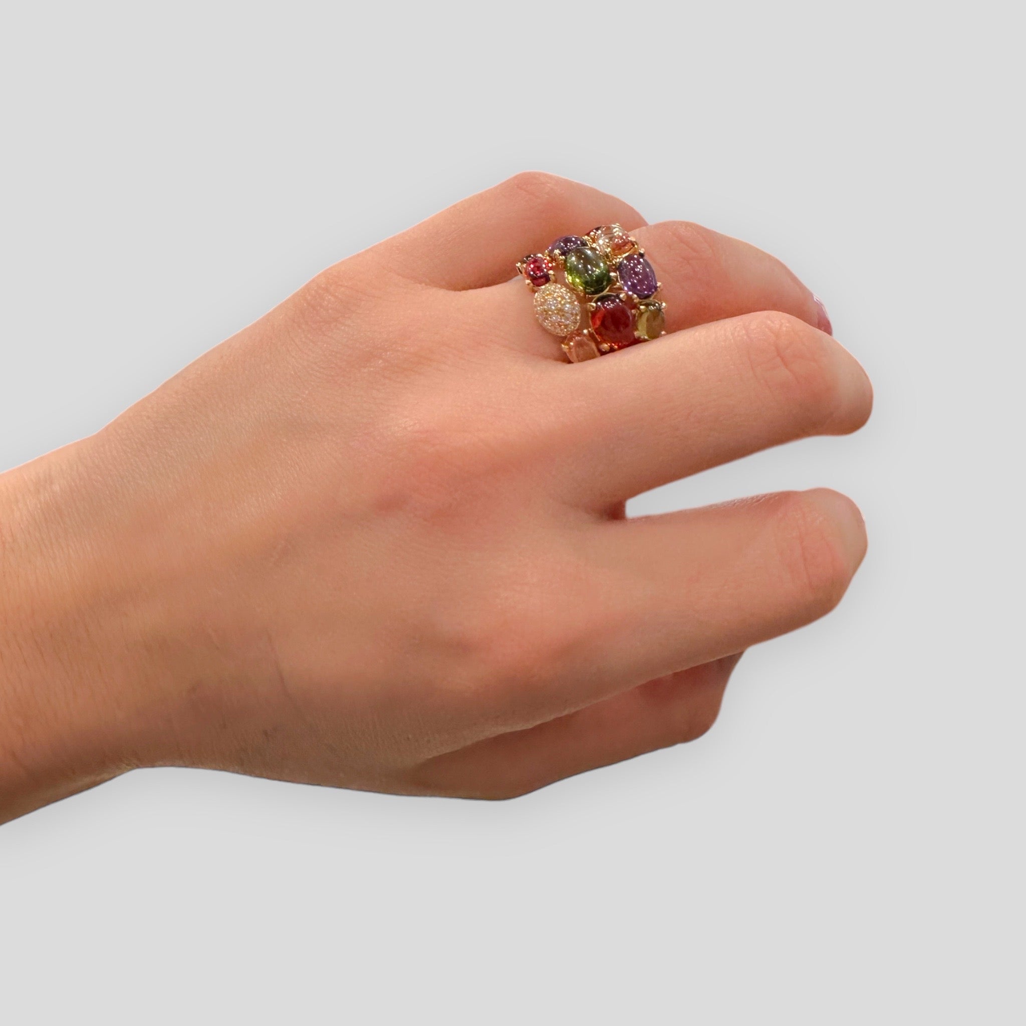 Anello in Argento 925 Placcato Oro Giallo con Pietre Naturali e Zirconi - Peso 9,5 gr