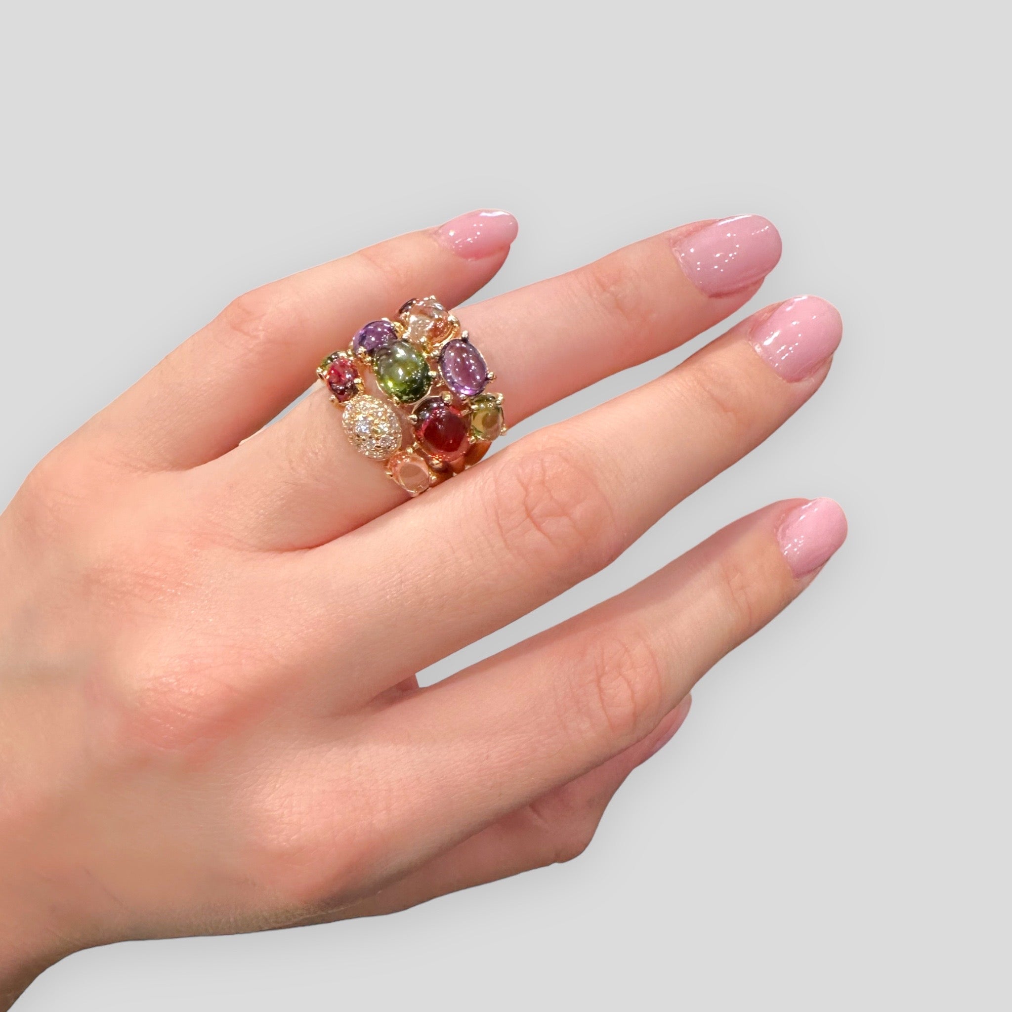 Anello in Argento 925 Placcato Oro Giallo con Pietre Naturali e Zirconi - Peso 9,5 gr