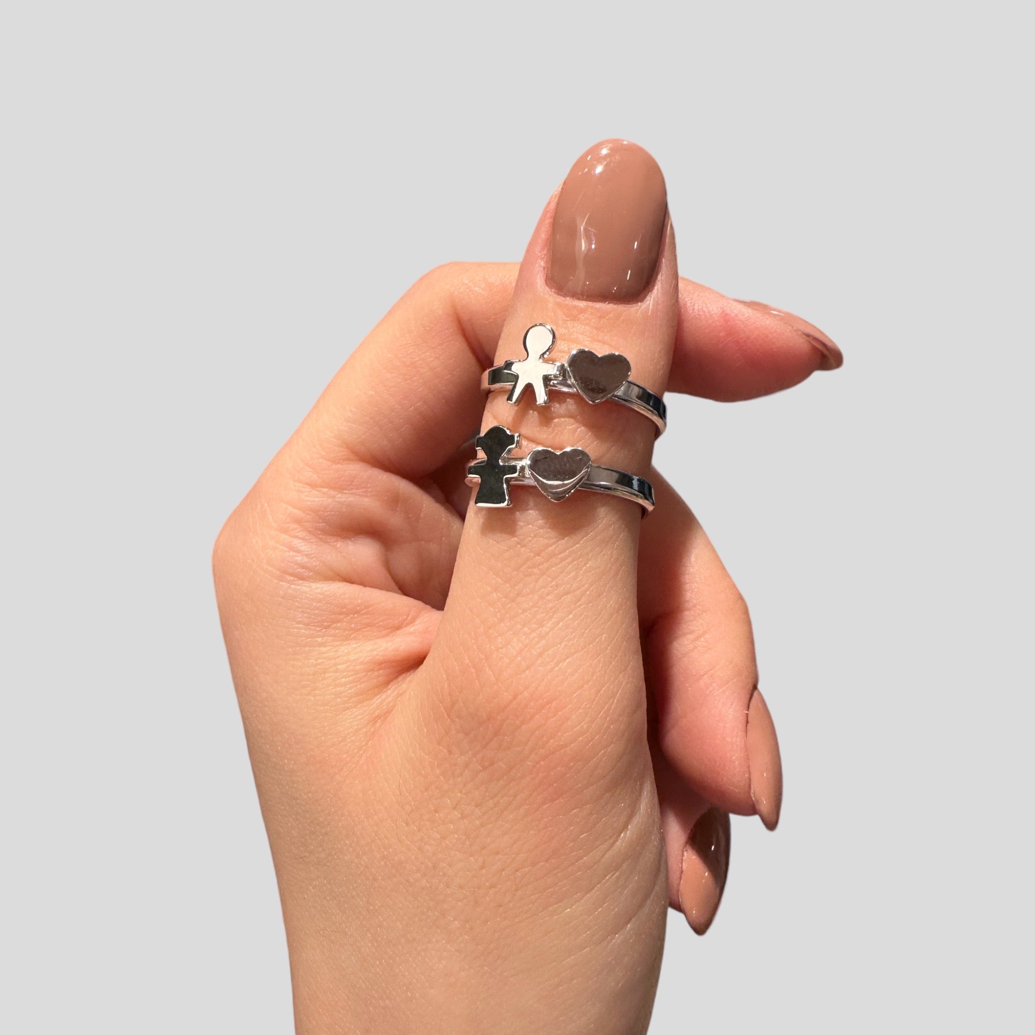 Anello bimbo o bimba con cuoricino regolabile in argento 925 rodiato