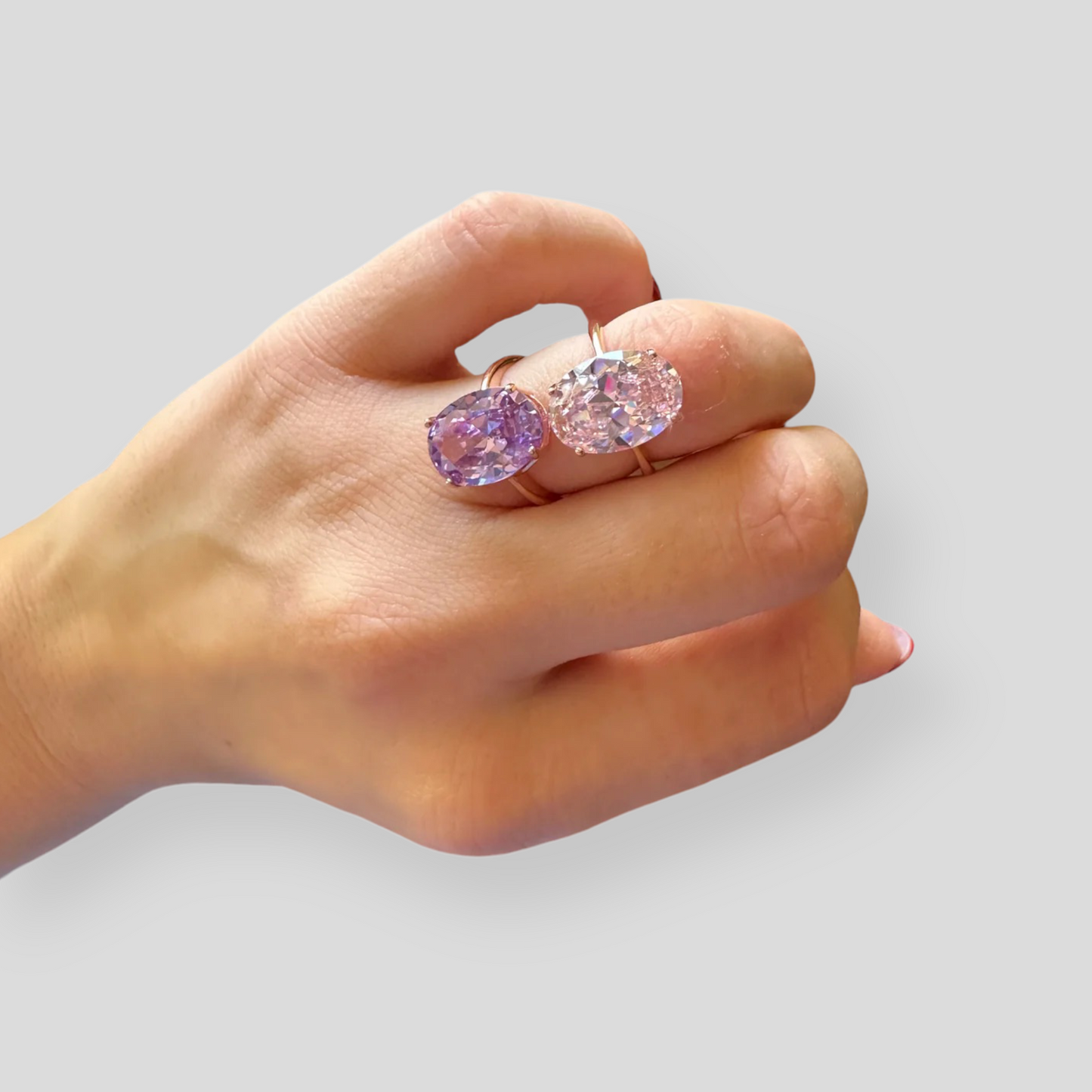 Anello con Pietra zircone ovale Colorata in argento 925 placcato in oro rosa regolabile