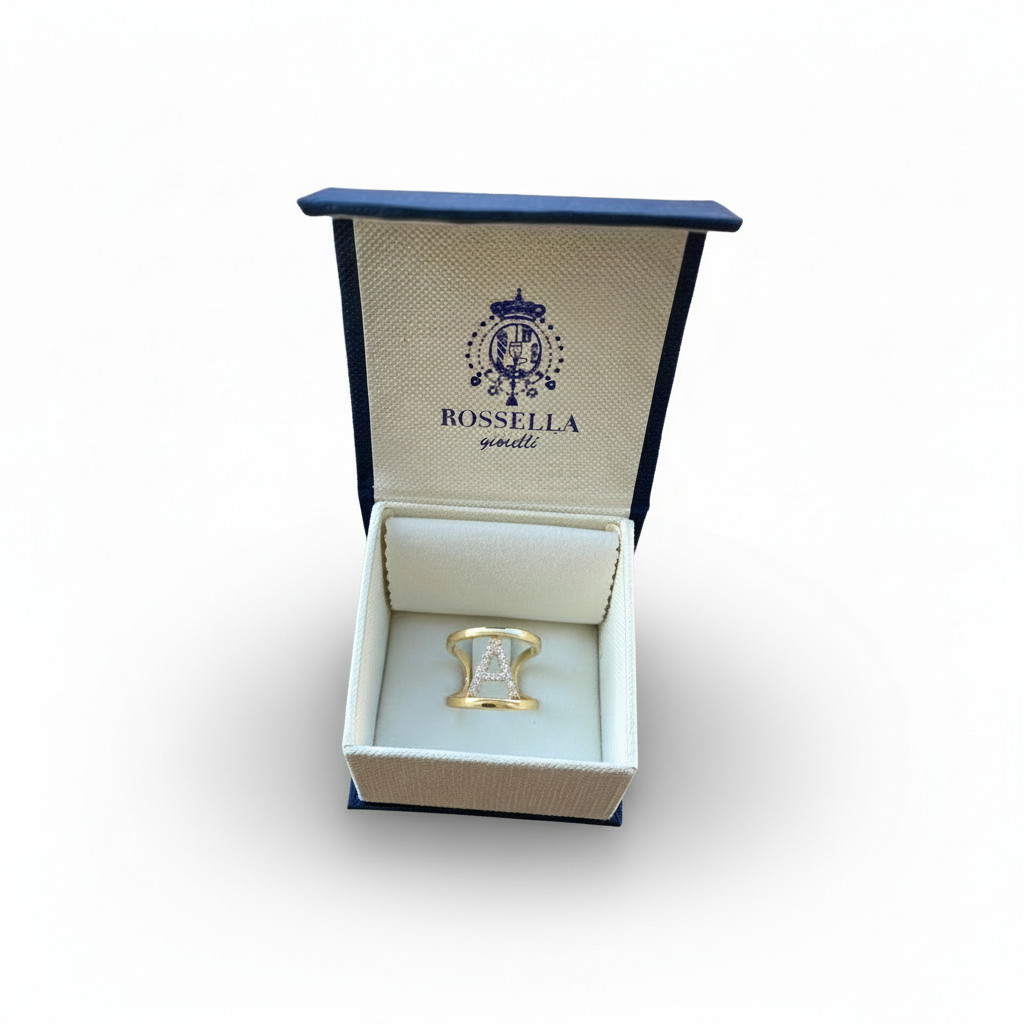 Anello personalizzato con iniziali in zirconi o simboli a forma di cuore - in argento 925 o con placcatura oro giallo o rosa 3,7 gr.