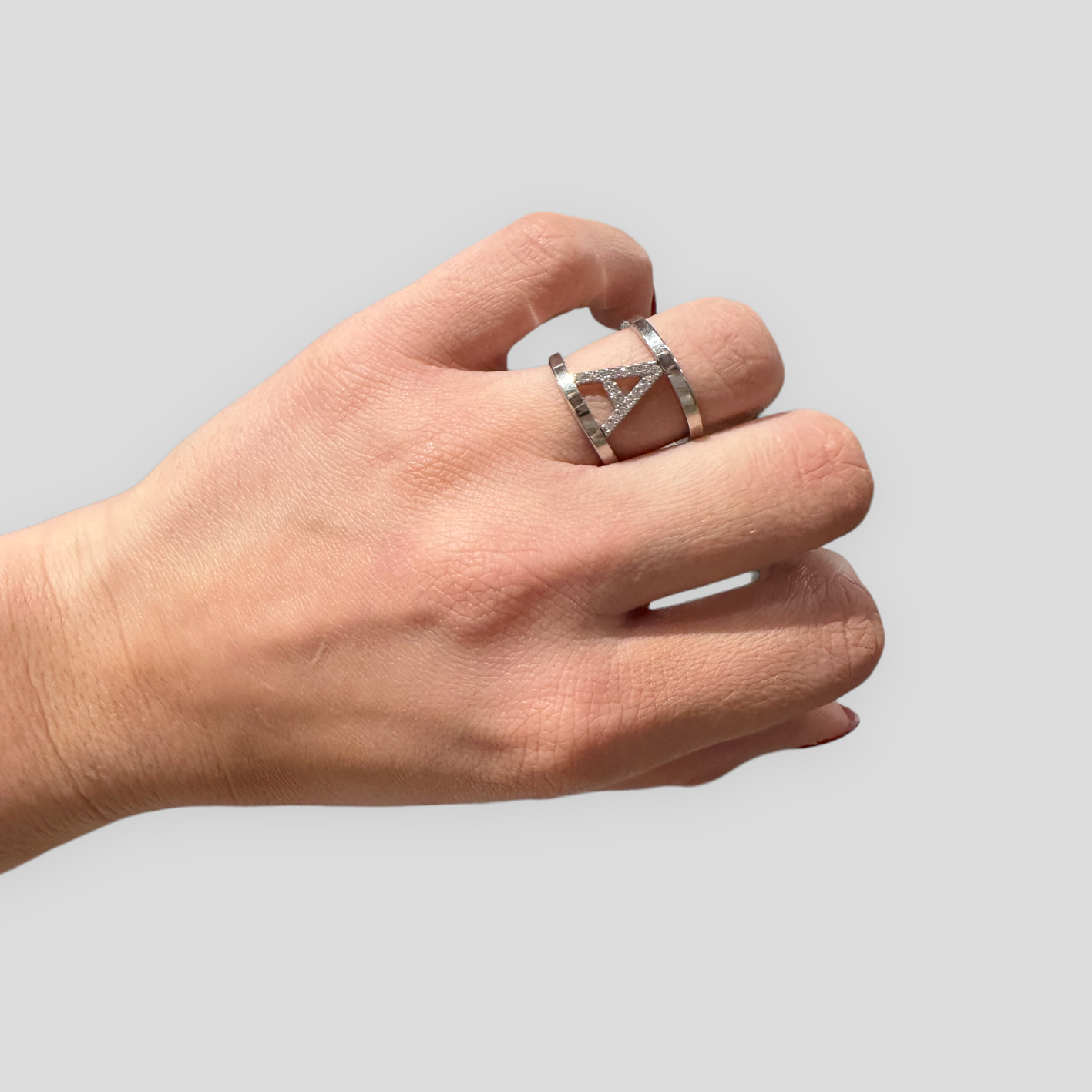 Anello personalizzato con iniziali in zirconi o simboli a forma di cuore - in argento 925 o con placcatura oro giallo o rosa 3,7 gr.