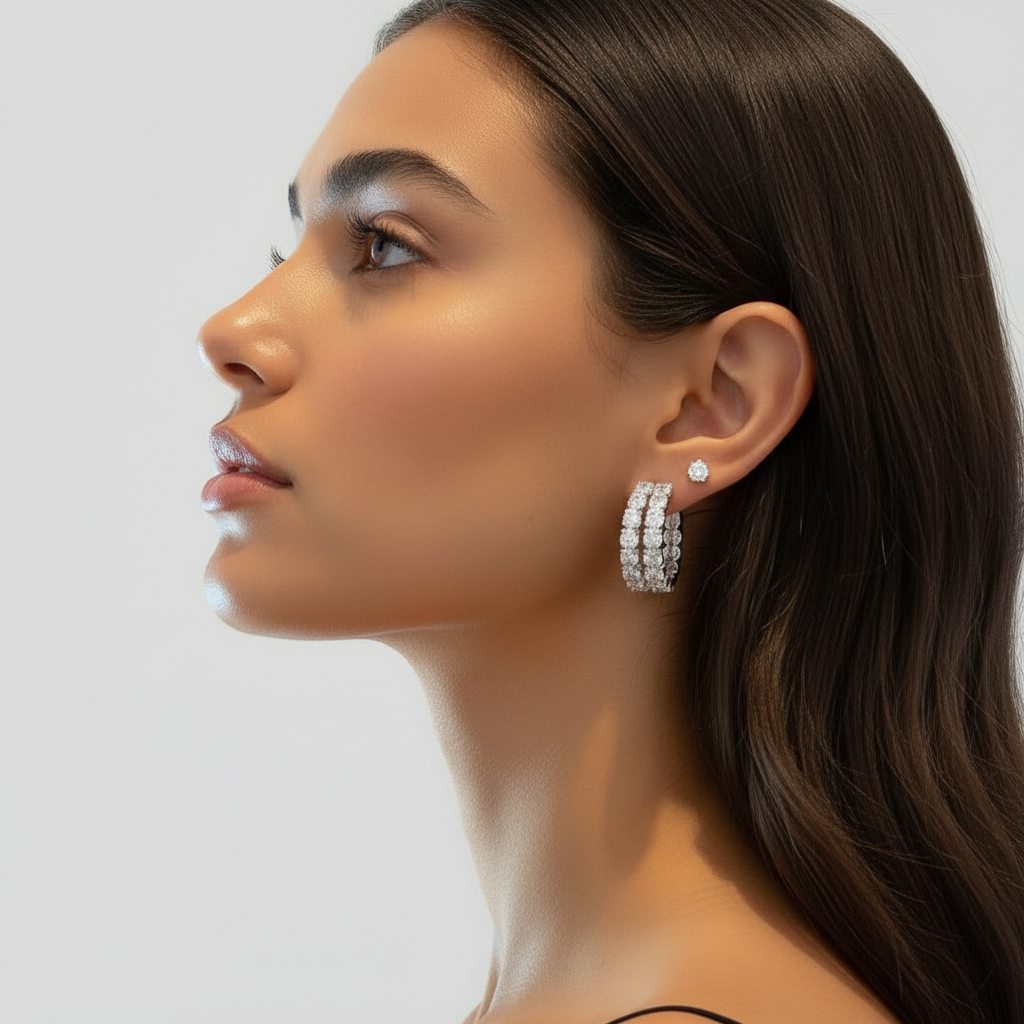 Orecchini a cerchio con zirconi in argento 925 - Rossella Gioielli